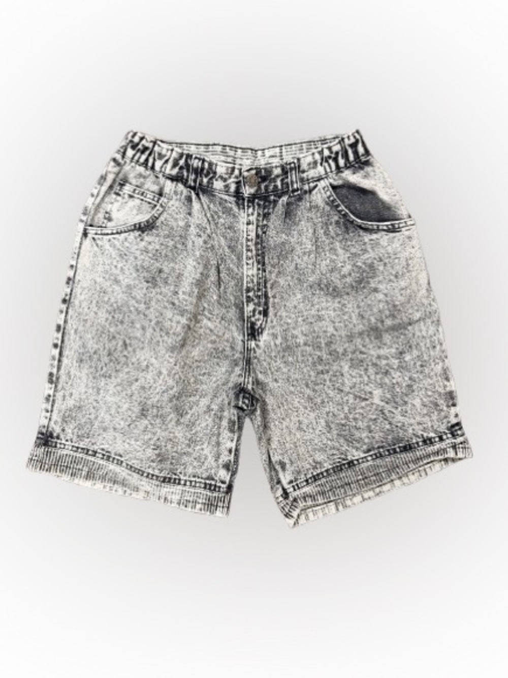 Vintage 80s Acid Wash Denim Shorts Made in USA Elastic Waist Mom Jean Shorts 32